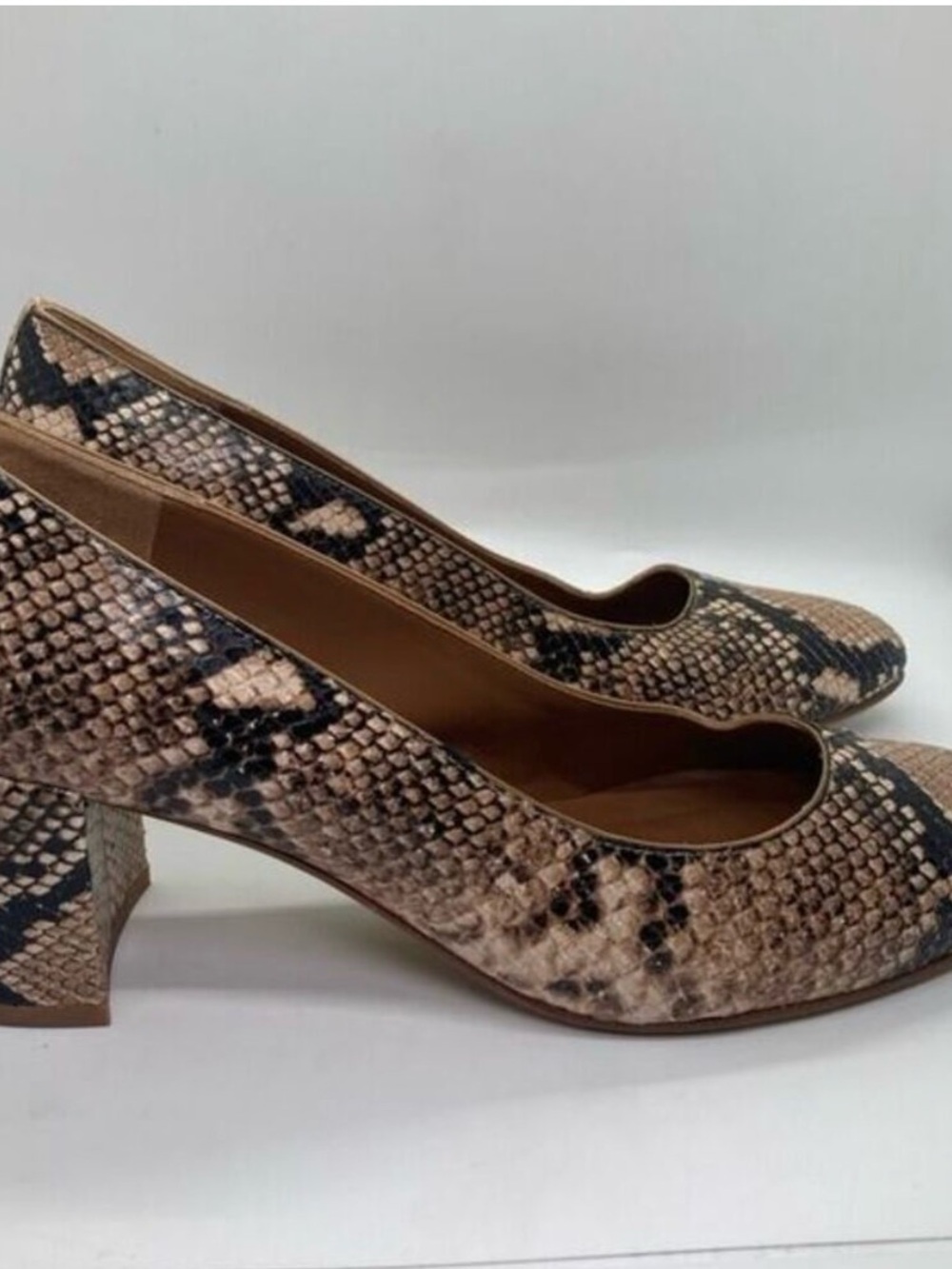 Margaux Tan and Black Snake-Print Leather heels